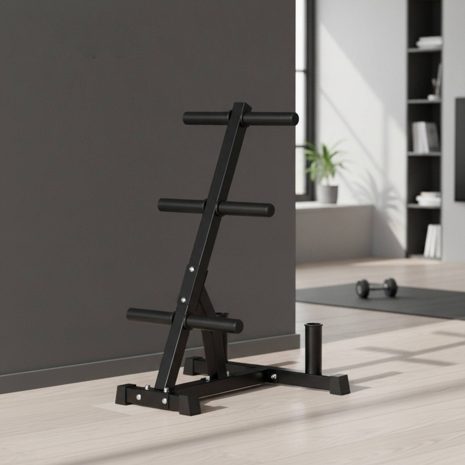 Home Gym Folding Rack - Rak Pelat Barbell Hemat-Ruang dengan Penyangga